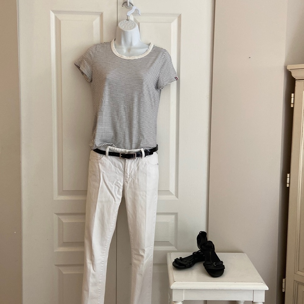 Cotton Tommy black and white striped T-shirt
